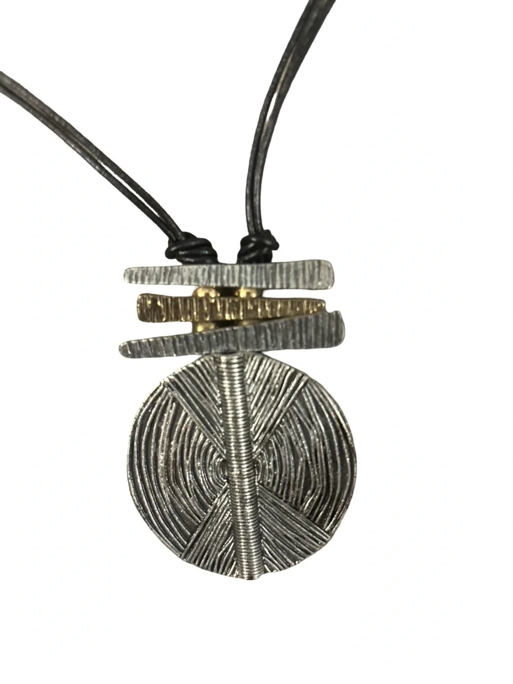 Chico's Silver-Tone Textured Disc Pendant Statement Boho Chic Necklace